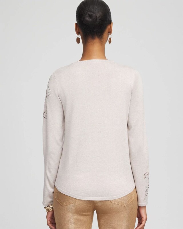 Embellished V-neck Pullover Sweater - image 3